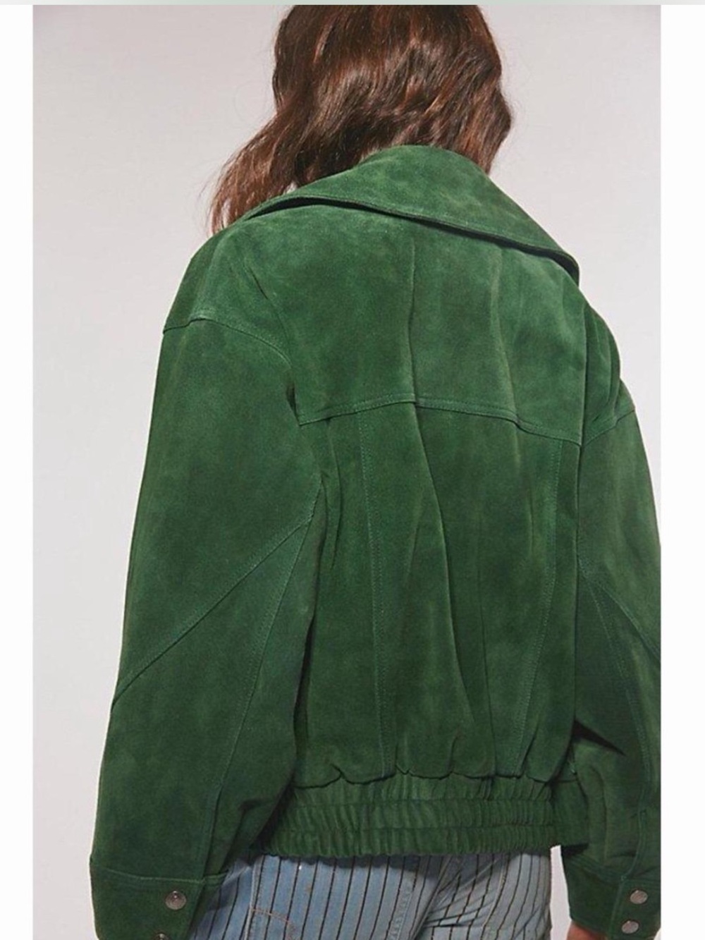 Free People We the Free Desert Moon Suede Bomber Jacket Green Grove Boho Suede - Picture 3 of 9
